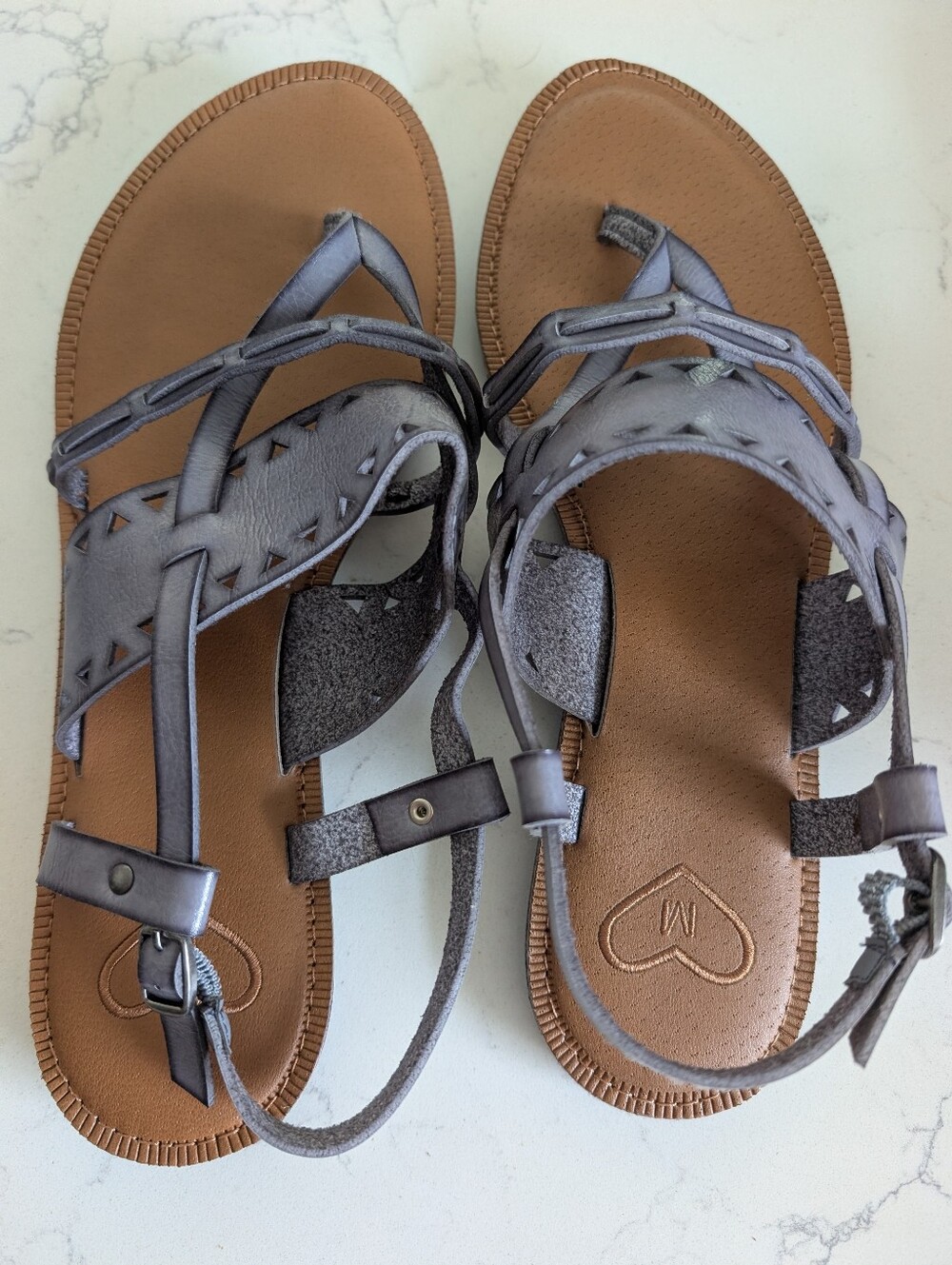 Women's Strappy Grey Leather Sandals - Comfortable Casual Style
